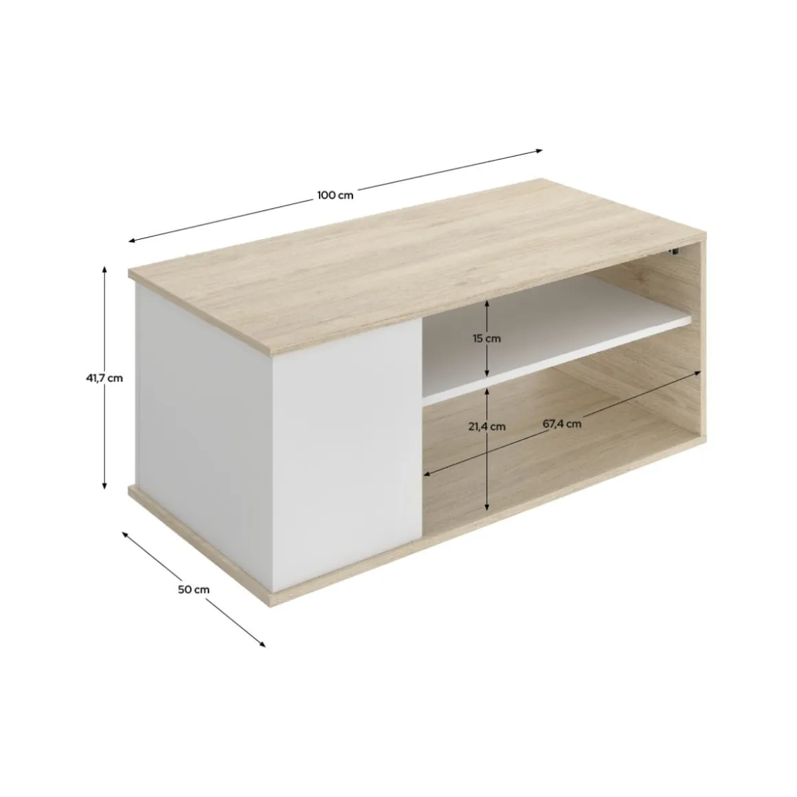 Mesa de centro Bari elevable con estante y compartimento blanco/natural 41,7x100x50 cm