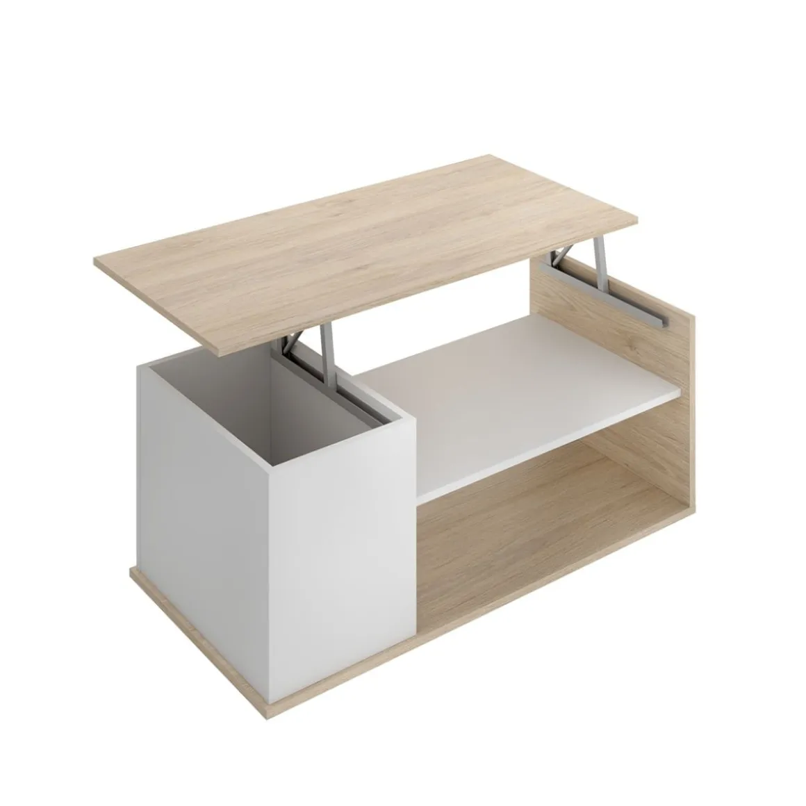 Mesa de centro Bari elevable con estante y compartimento blanco/natural 41,7x100x50 cm