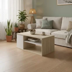 Mesa de centro Bari elevable con estante y compartimento blanco/natural 41,7x100x50 cm