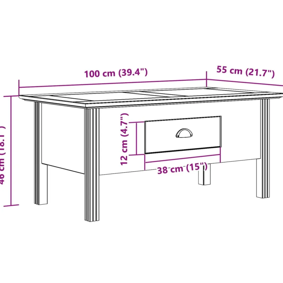 Mesa de centro Bodo 1 cajón 46x100x55 cm
