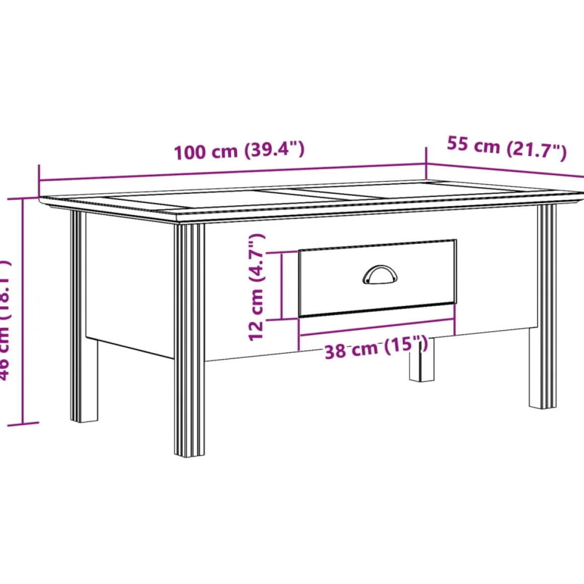 Mesa de centro Bodo 1 cajón 46x100x55 cm