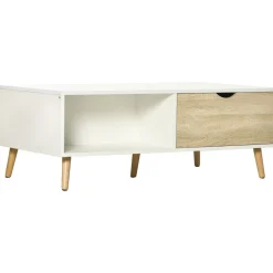 Mesa de centro Bogul Homcom 2 cajones + 2 compartimentos blanco/natural 39,5x106x58 cm