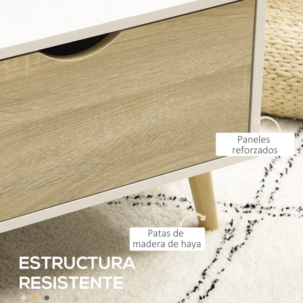 Mesa de centro Bogul Homcom 2 cajones + 2 compartimentos blanco/natural 39,5x106x58 cm