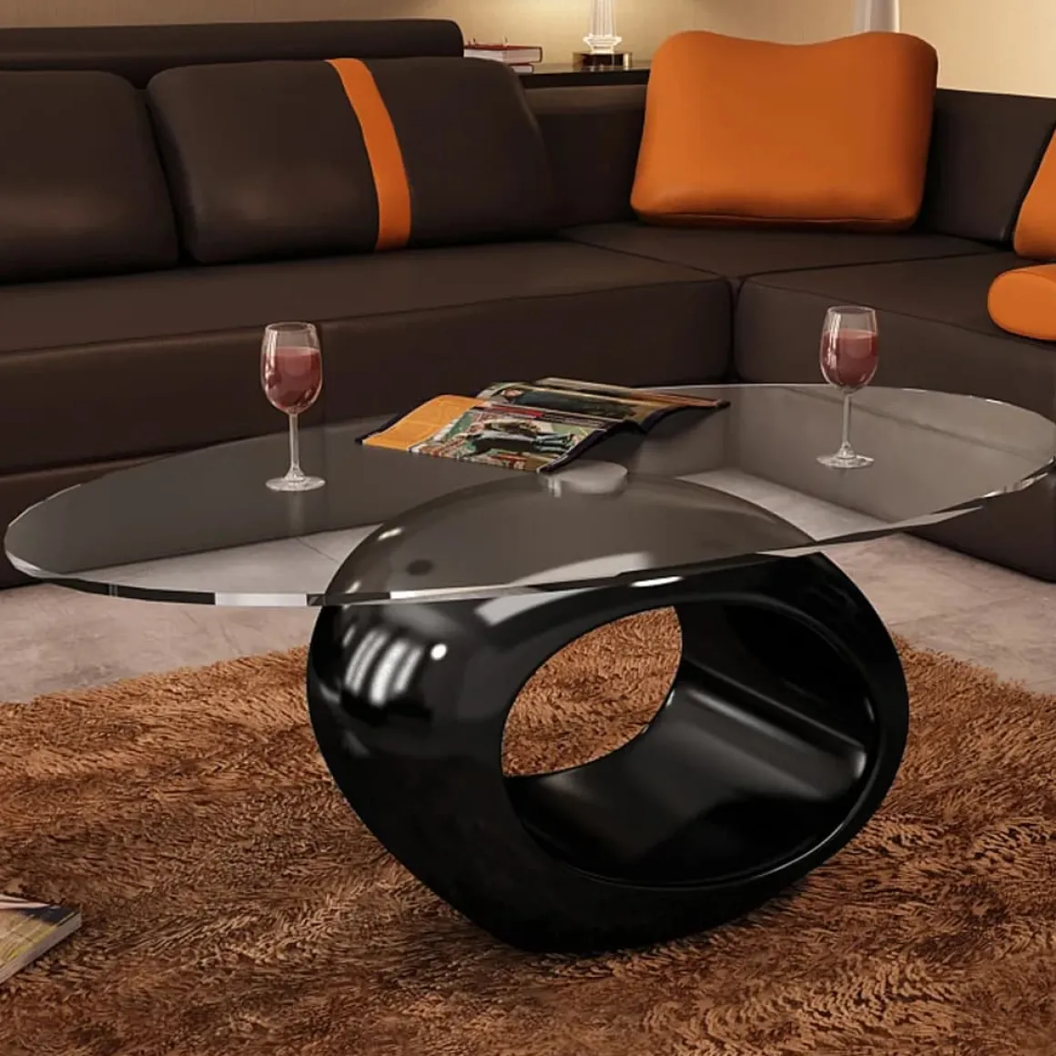 Mesa de centro CoKoa ovalada tapa cristal 40x115x65 cm
