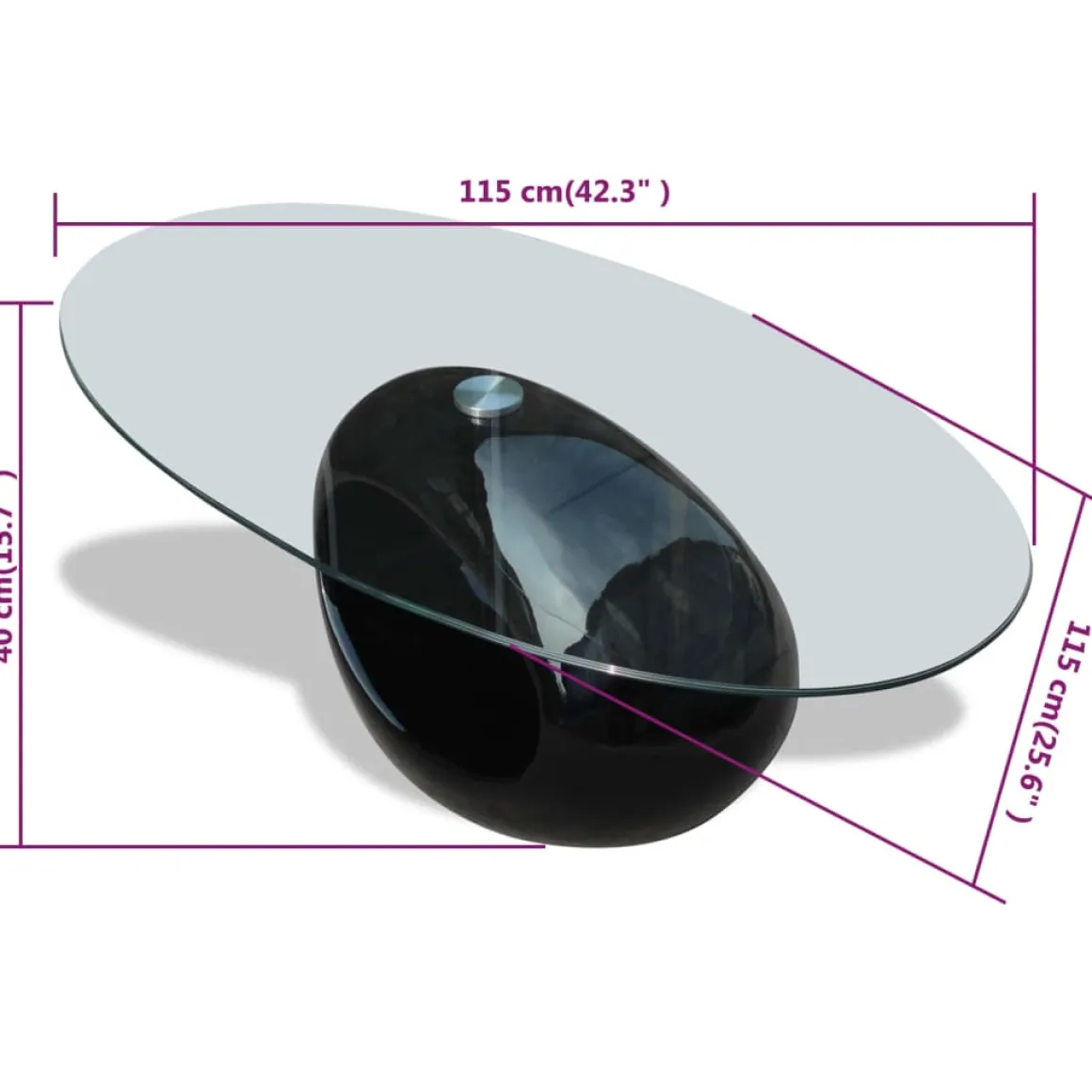 Mesa de centro CoKoa ovalada tapa cristal 40x115x65 cm