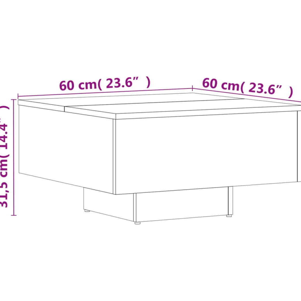 Mesa de centro Cumbia diseño fijo 31,5x60x60 cm