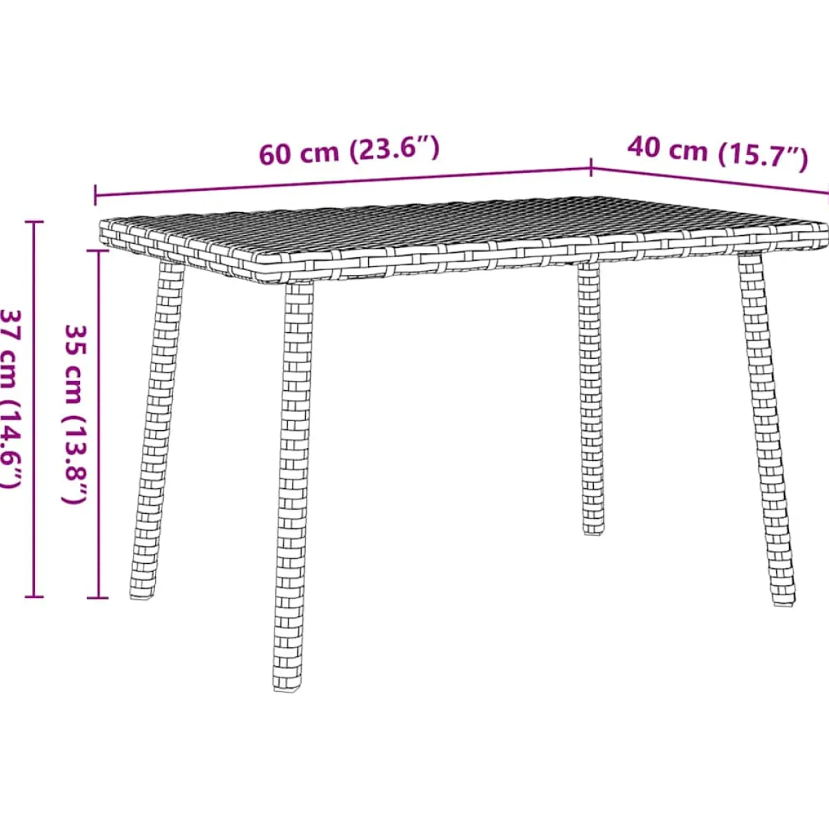 Mesa de centro de jardín Katrina 37x60x40 cm