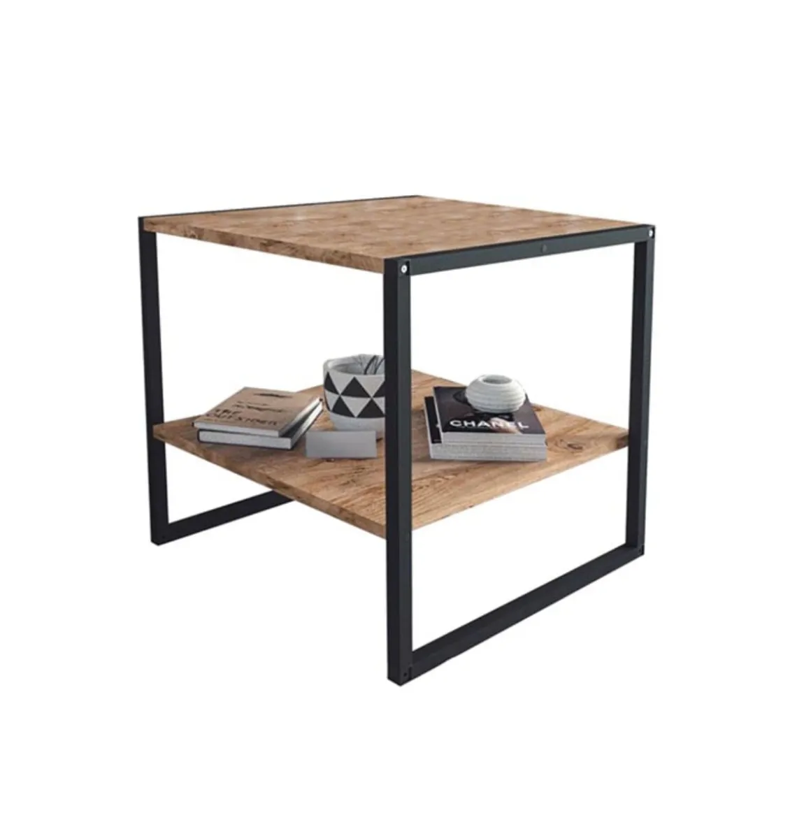 Mesa de centro Delia con estantes natural/negro 56x50x50 cm