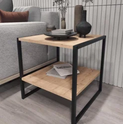 Mesa de centro Delia con estantes natural/negro 56x50x50 cm