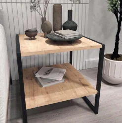 Mesa de centro Delia con estantes natural/negro 56x50x50 cm