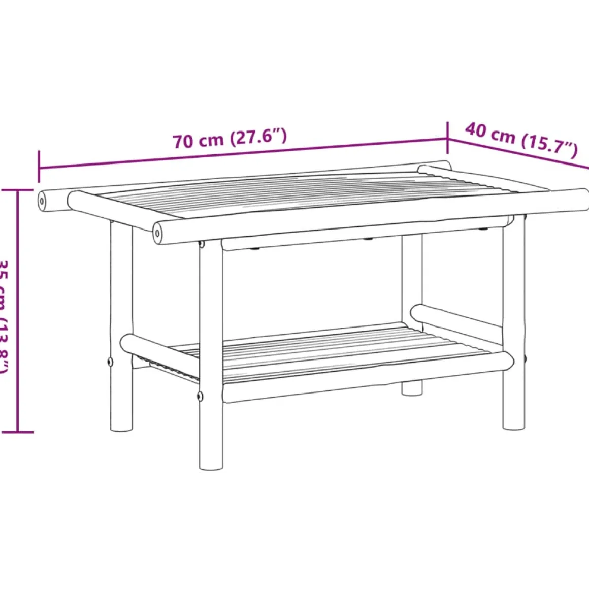 Mesa de centro Dinna estante inferior bambú 35x70x40 cm