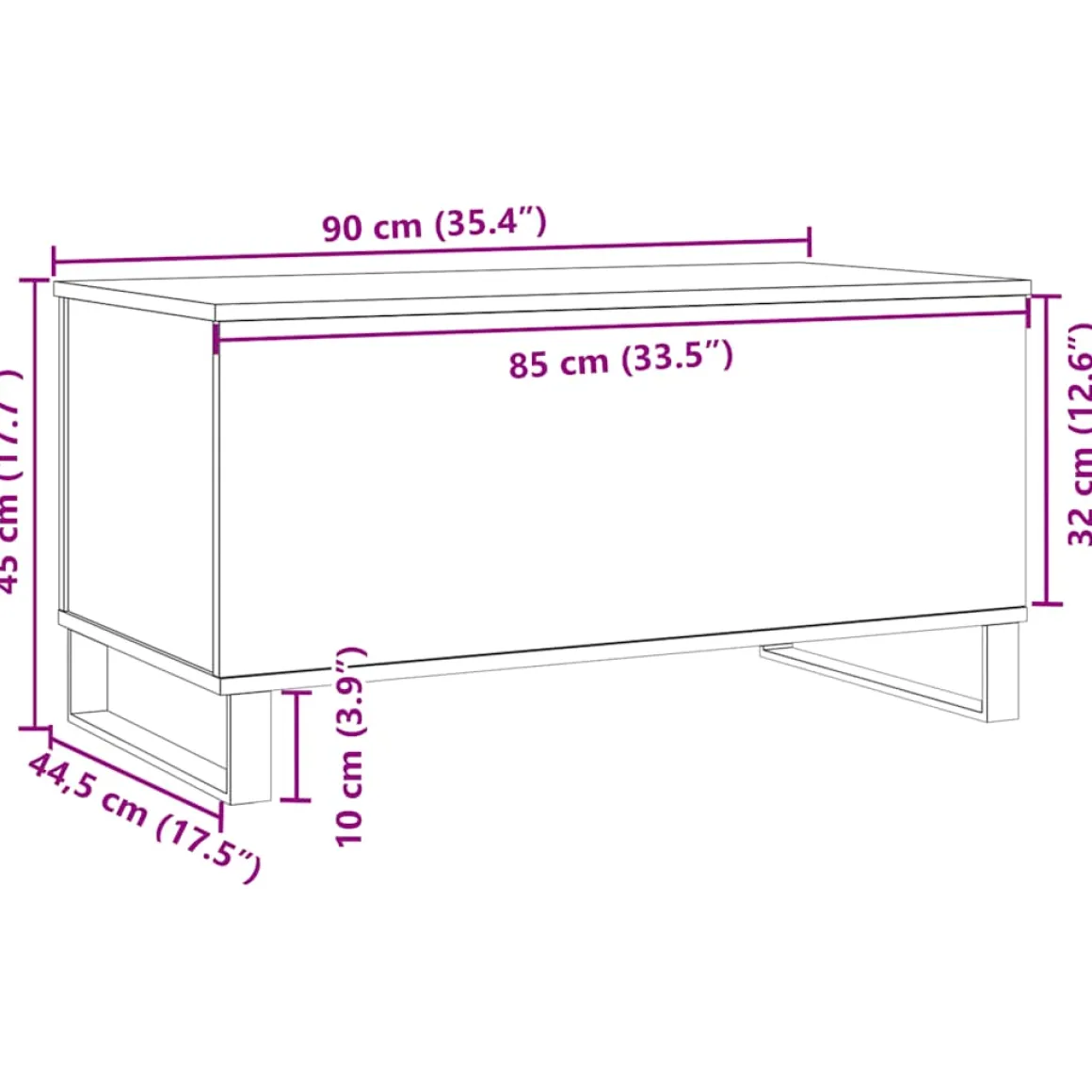 Mesa de centro elevable Centre con almacenamiento 45x90x44,5 cm