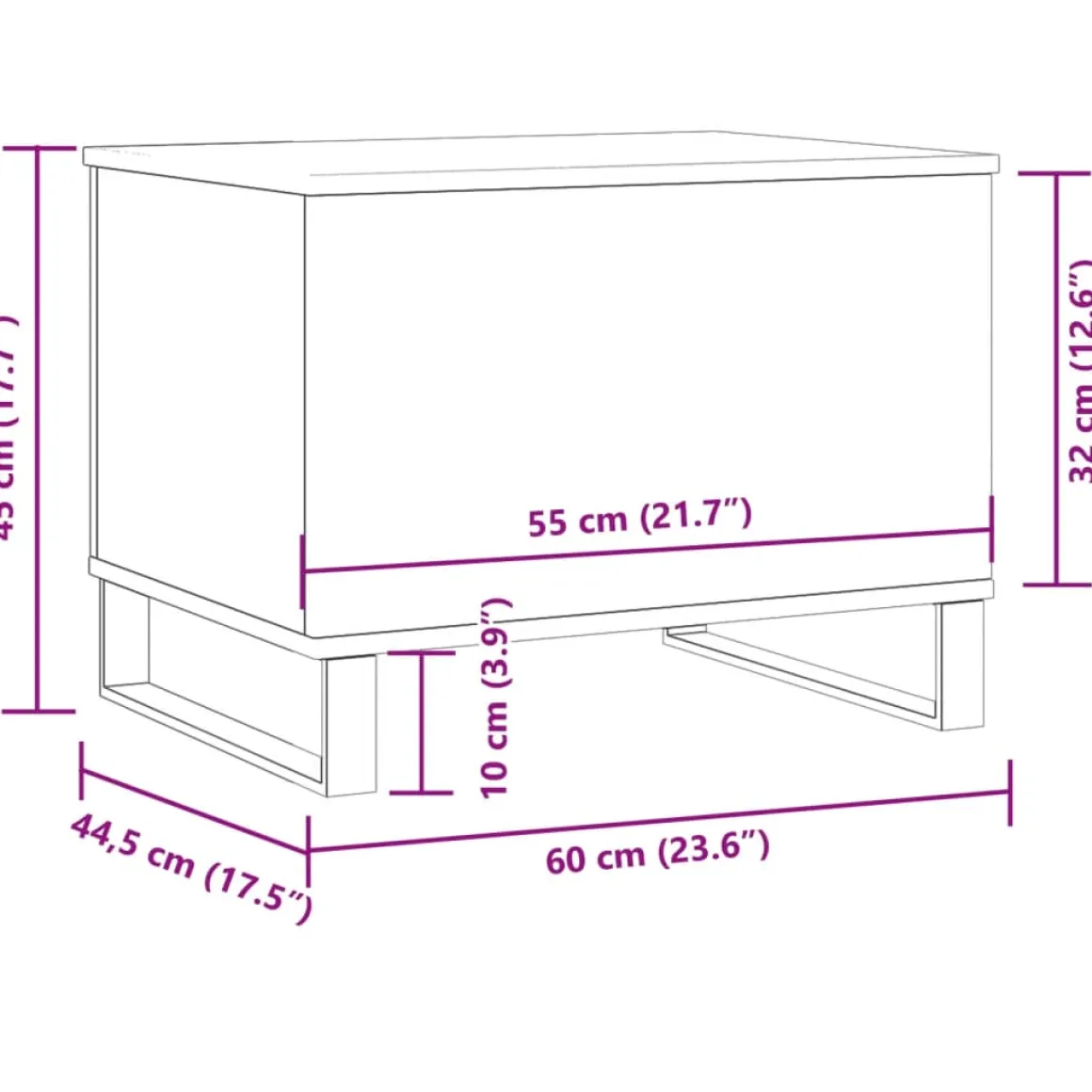 Mesa de centro elevable Cubbe con compartimento 45x60x44,5 cm