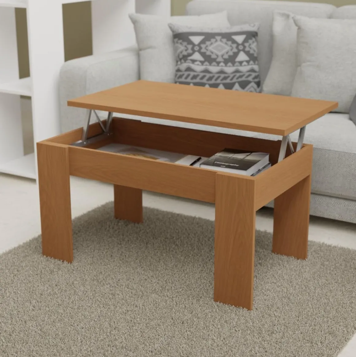 Mesa de centro elevable Dalia con almacenaje 51-63x105x55 cm