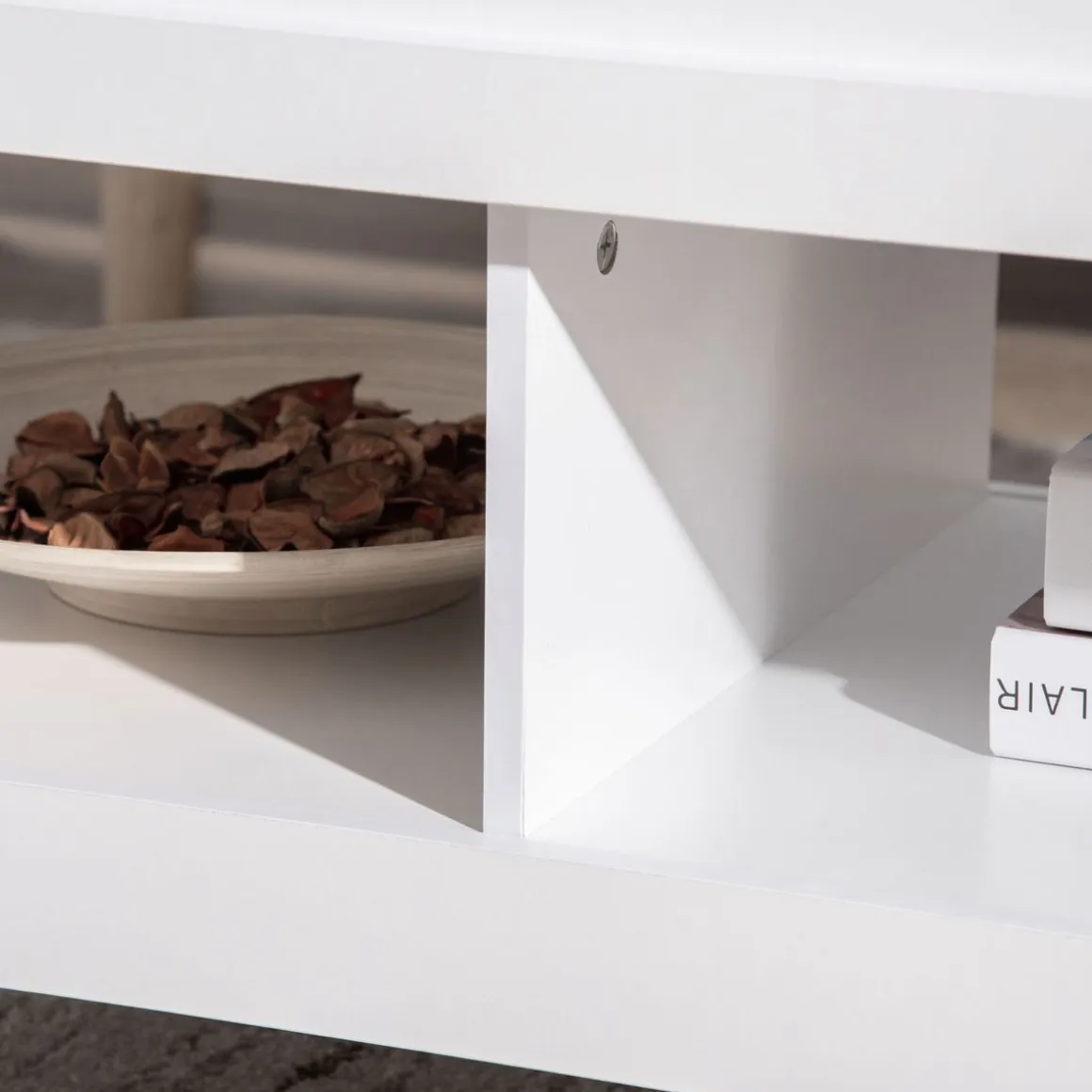 Mesa de centro elevable Homcom Zeus cajón + 2 compartimentos abiertos blanco 62,5x71x105 cm