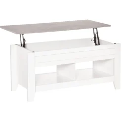 Mesa de centro elevable Homcom Zeus cajón + 2 compartimentos abiertos blanco 62,5x71x105 cm