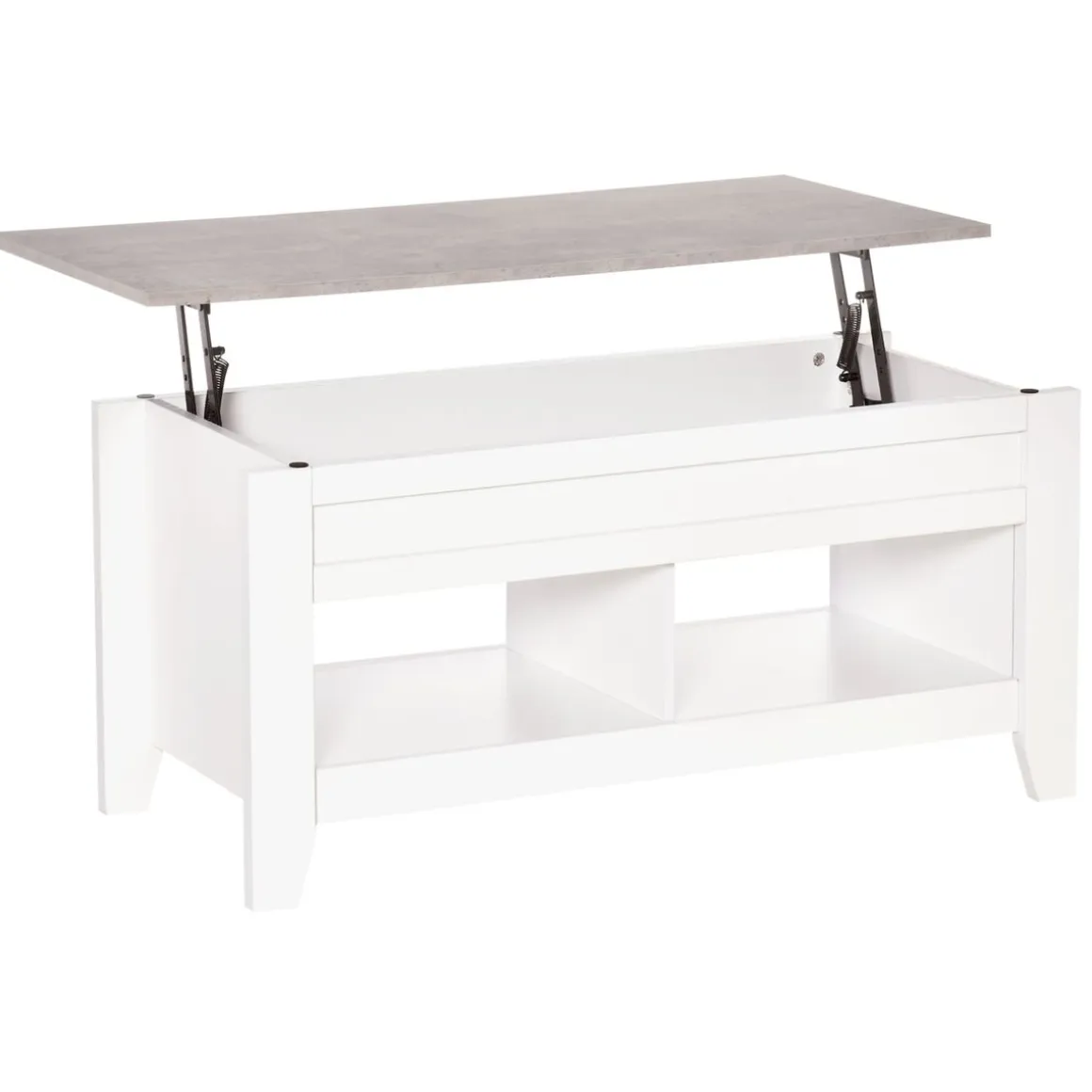 Mesa de centro elevable Homcom Zeus cajón + 2 compartimentos abiertos blanco 62,5x71x105 cm
