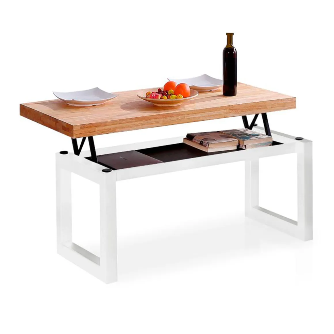 Mesa de centro elevable Loft con hueco de almacenaje roble 47,5-62x120x60 cm