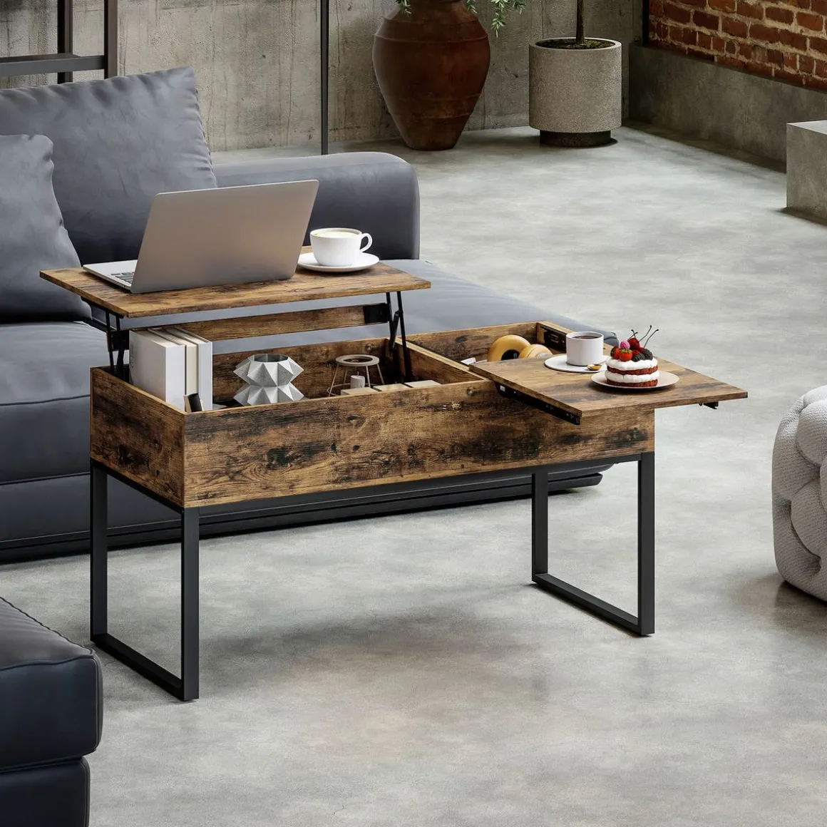 Mesa de centro elevable Nerja Homcom deslizante marrón 54x100x45 cm
