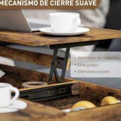 Mesa de centro elevable Nerja Homcom deslizante marrón 54x100x45 cm