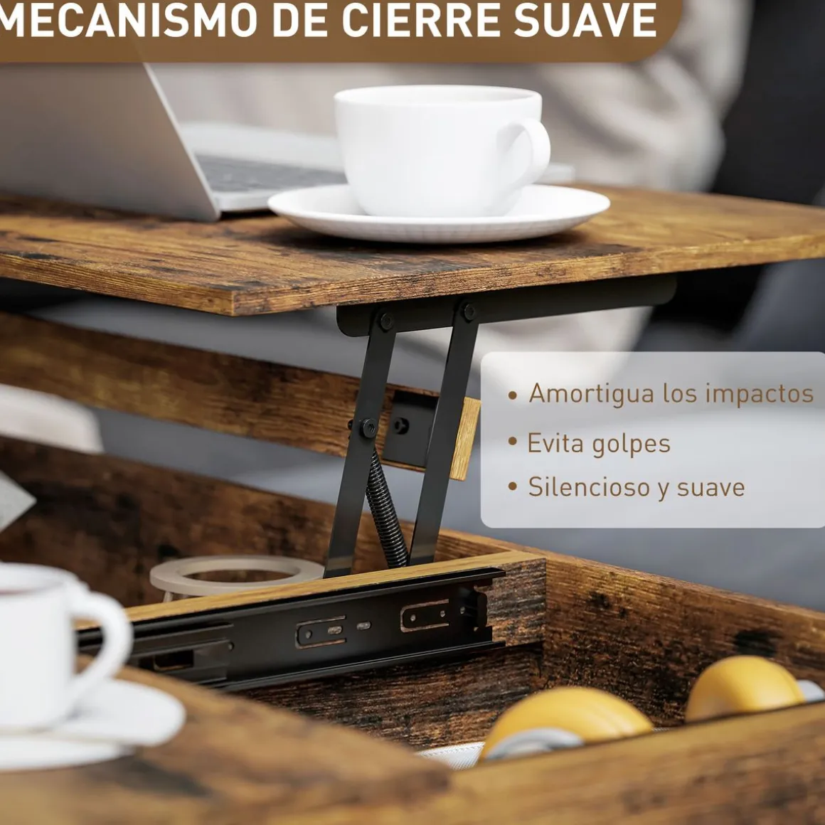 Mesa de centro elevable Nerja Homcom deslizante marrón 54x100x45 cm