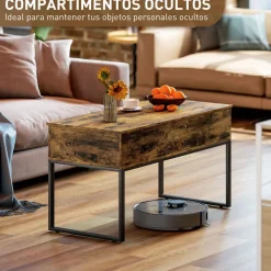 Mesa de centro elevable Nerja Homcom deslizante marrón 54x100x45 cm
