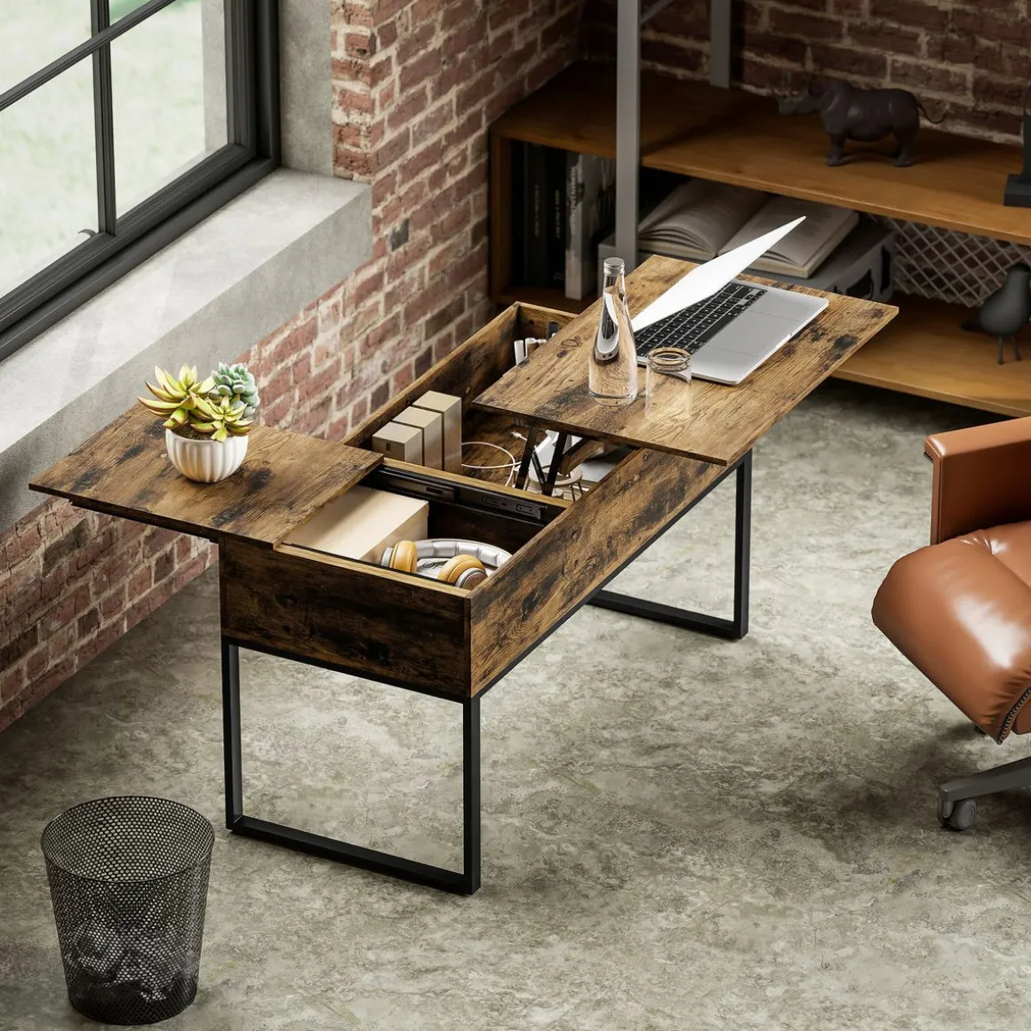 Mesa de centro elevable Nerja Homcom deslizante marrón 54x100x45 cm