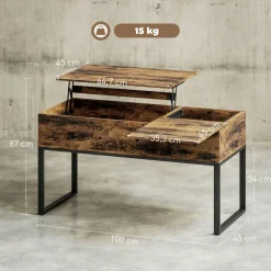 Mesa de centro elevable Nerja Homcom deslizante marrón 54x100x45 cm