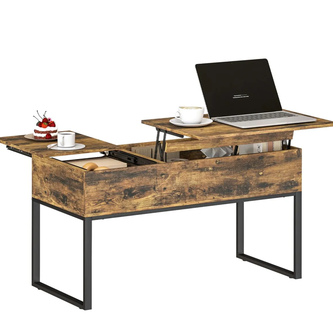 Mesa de centro elevable Nerja Homcom deslizante marrón 54x100x45 cm