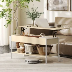Mesa de centro elevable Virgo Homcom con estante natural/blanco 59x95x40 cm