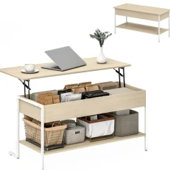 Mesa de centro elevable Virgo Homcom con estante natural/blanco 59x95x40 cm