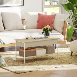 Mesa de centro elevable Virgo Homcom con estante natural/blanco 59x95x40 cm