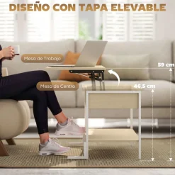 Mesa de centro elevable Virgo Homcom con estante natural/blanco 59x95x40 cm