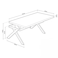 Mesa de centro elevable Xena tapa irregular 47-62x120x60-66 cm