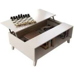 Mesa de centro elevable Zaiken Plus blanco /roble 38x100x68 cm