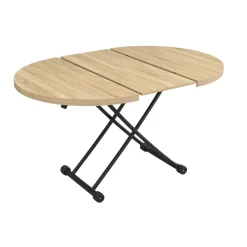 Mesa de centro Gaga diseño redondo elevable y extensible negro/natural 32-79x100-140x100 cm