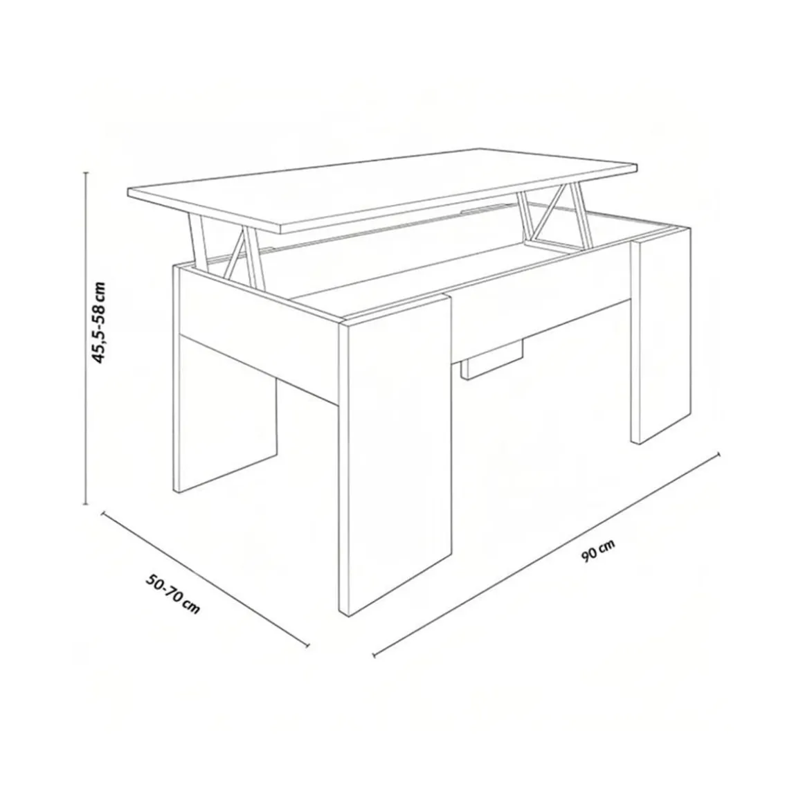Mesa de centro Gala elevable - hueco de almacenaje