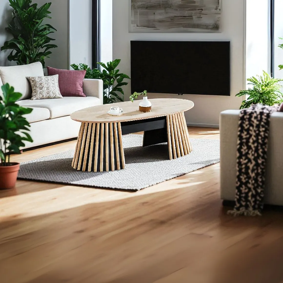 Mesa de centro Grove ovalada elevable nordish 45,5-60,5x120x60 cm