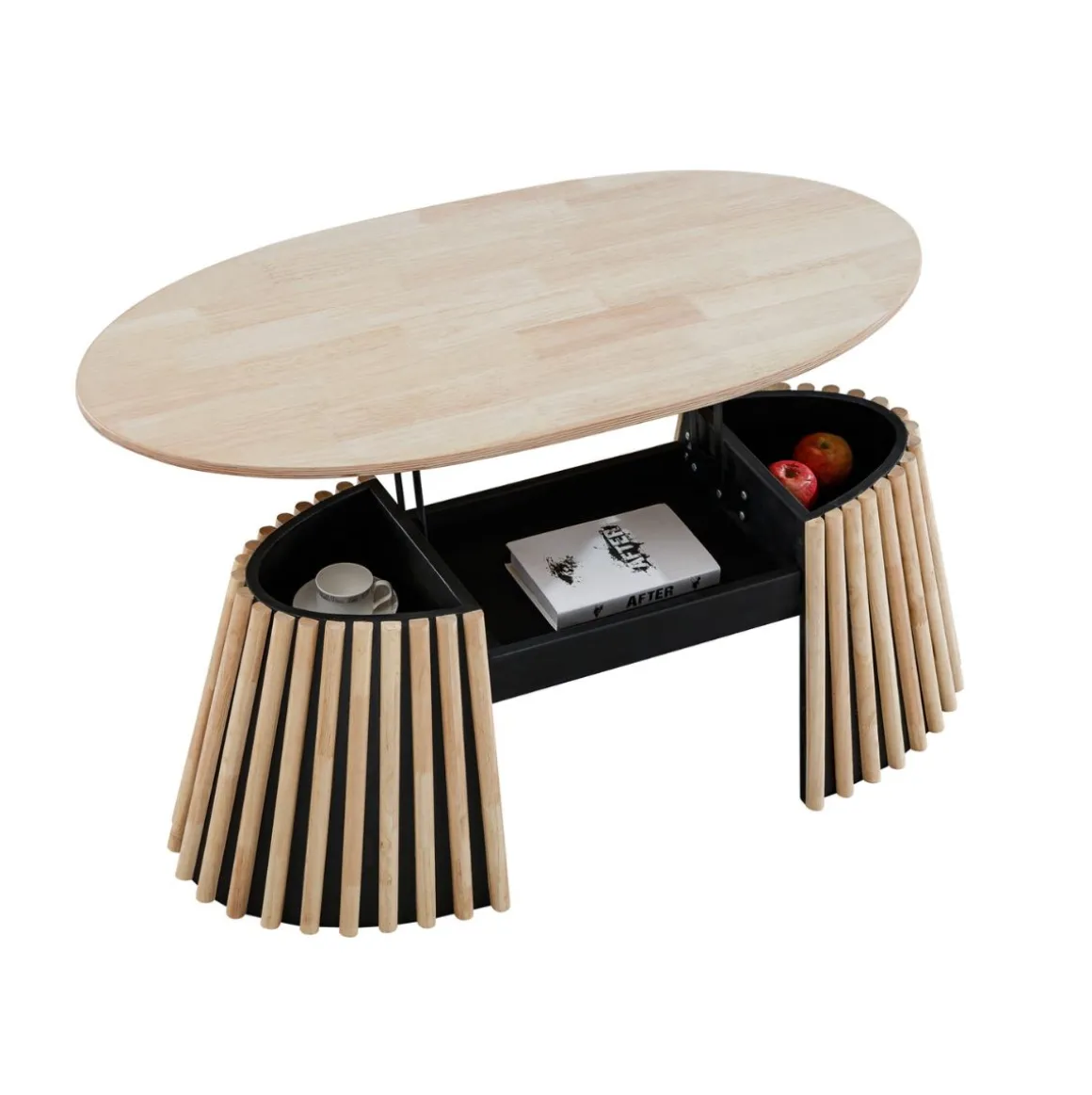 Mesa de centro Grove ovalada elevable nordish 45,5-60,5x120x60 cm