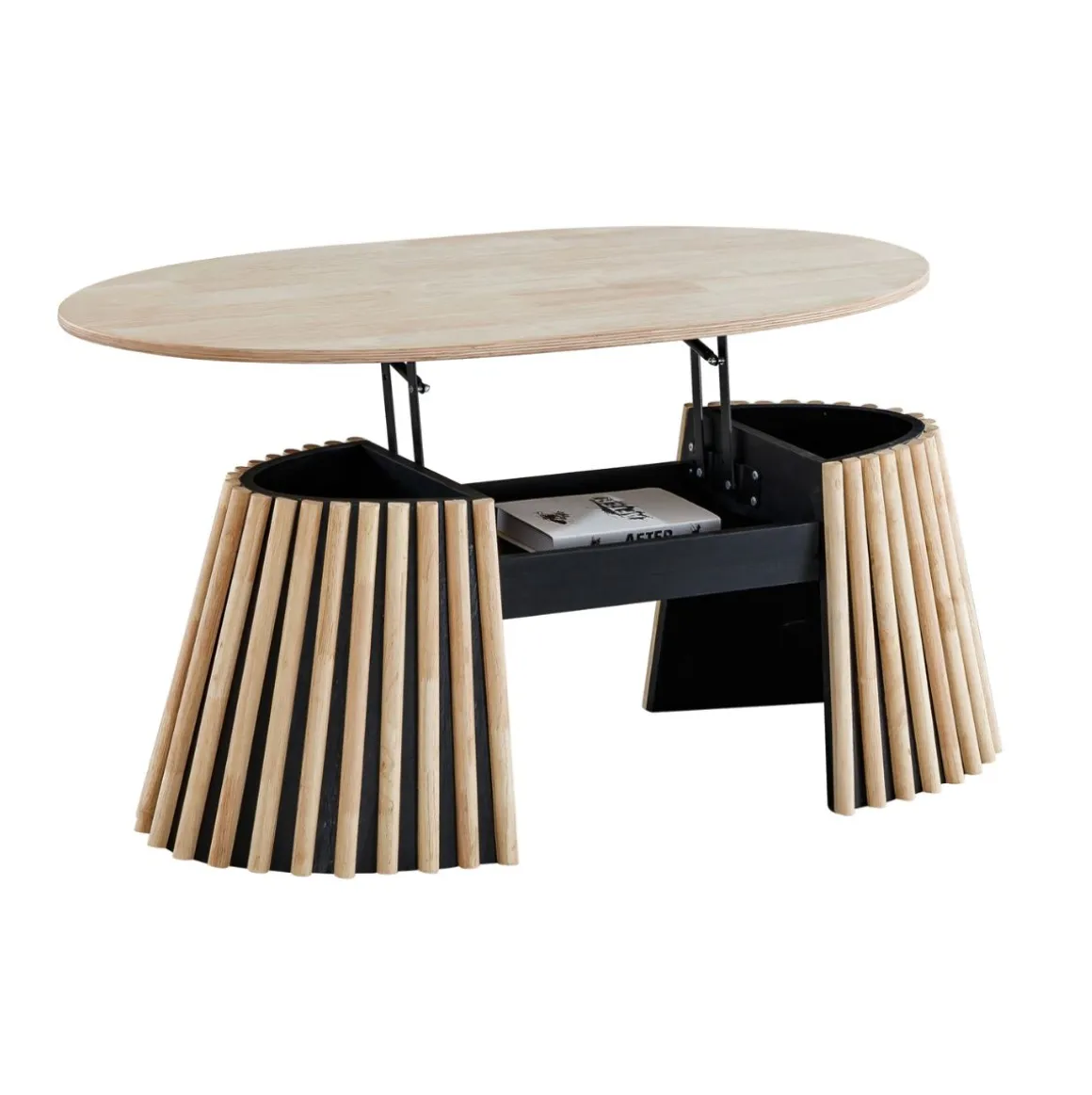Mesa de centro Grove ovalada elevable nordish 45,5-60,5x120x60 cm