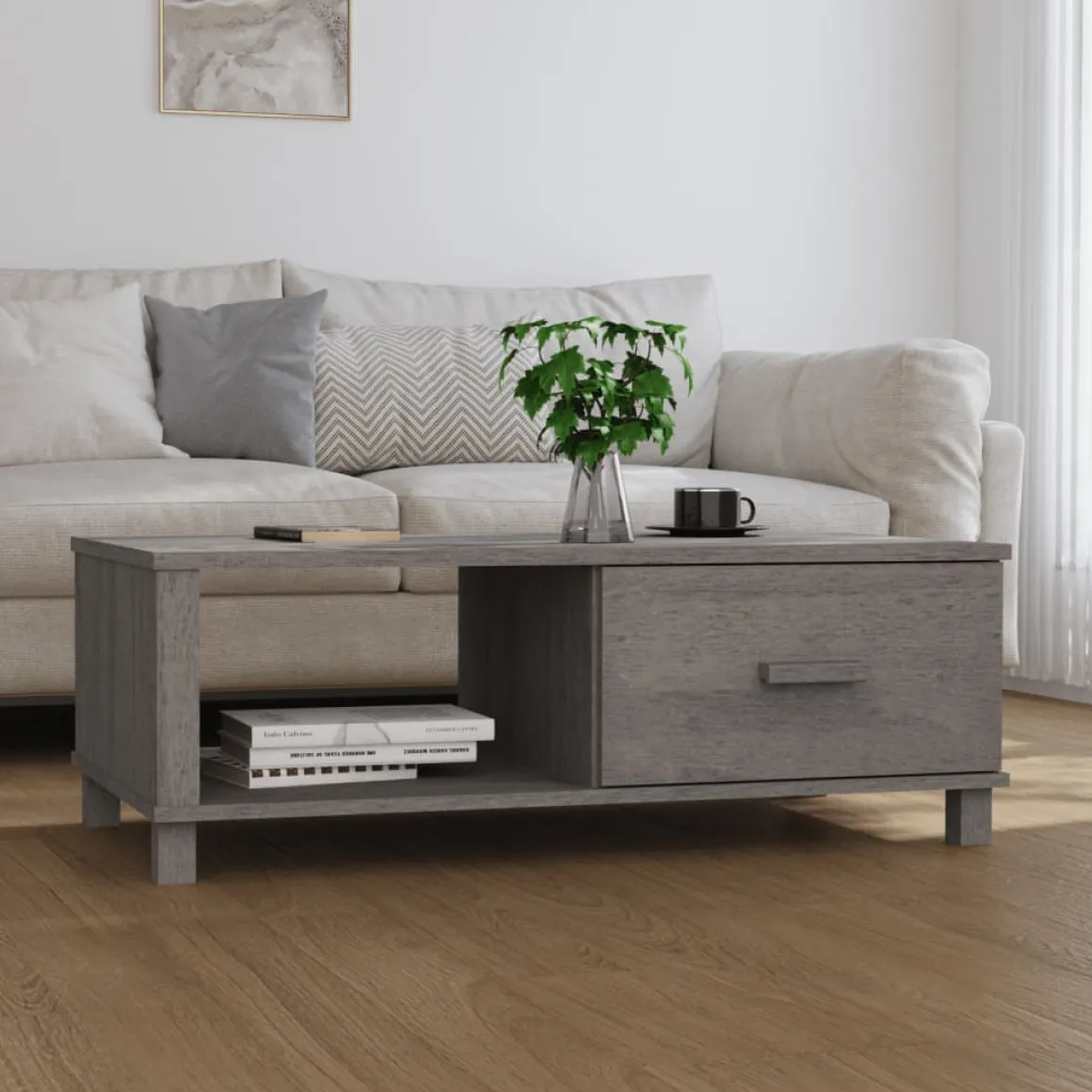 Mesa de centro Hamar cajón + compartimento madera 35x100x55 cm