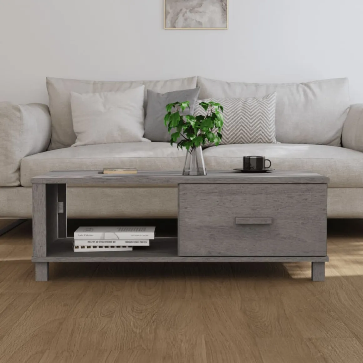 Mesa de centro Hamar cajón + compartimento madera 35x100x55 cm