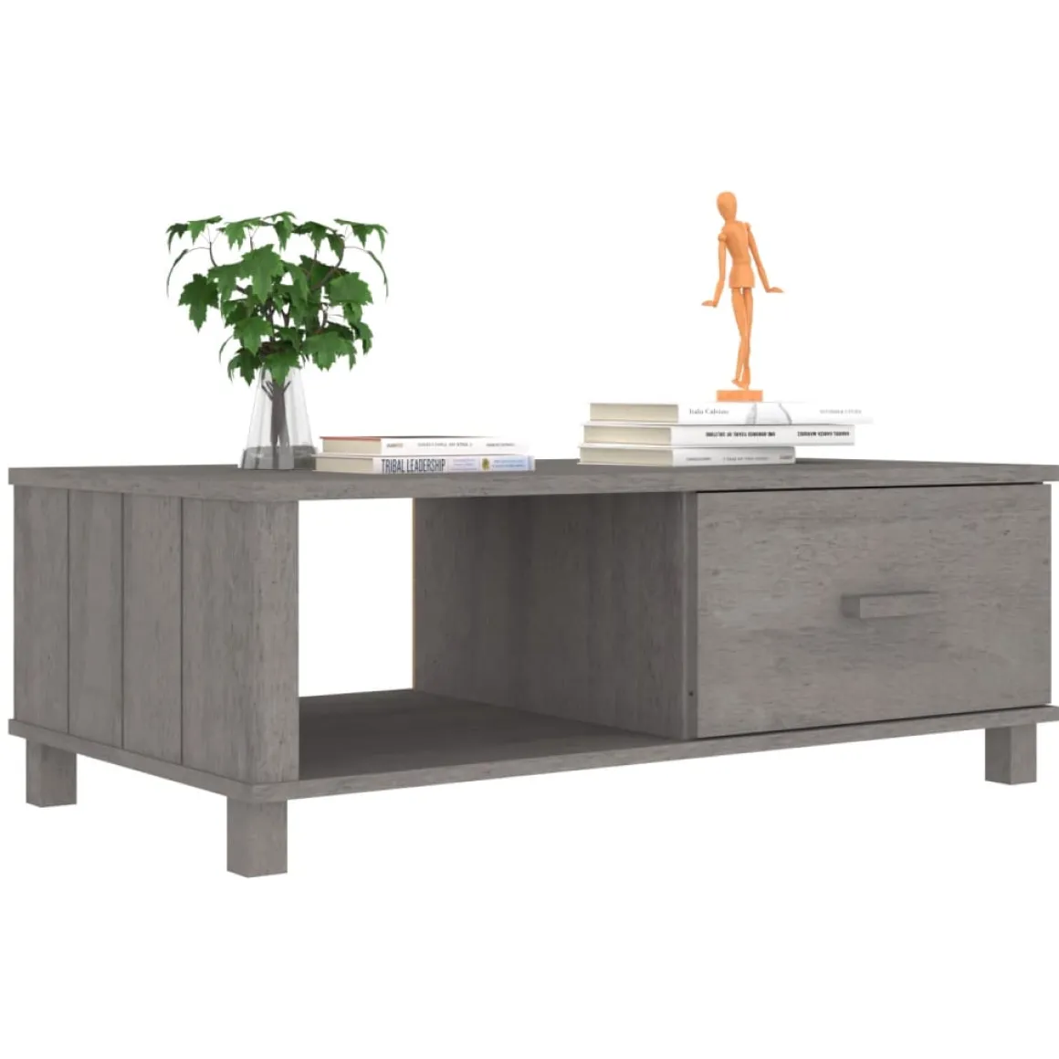 Mesa de centro Hamar cajón + compartimento madera 35x100x55 cm