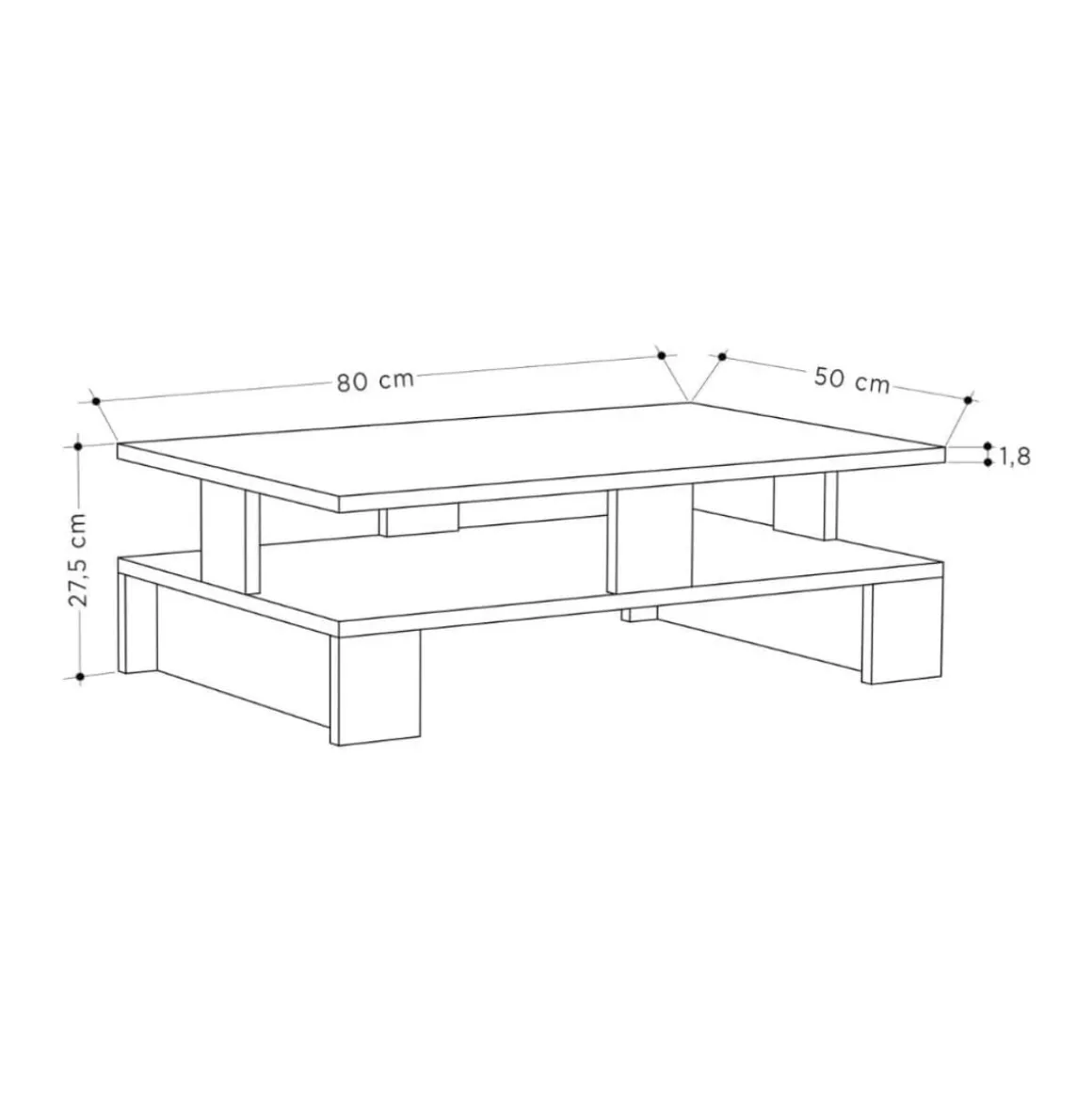 Mesa de centro Izei diseño fijo 28x80x50 cm