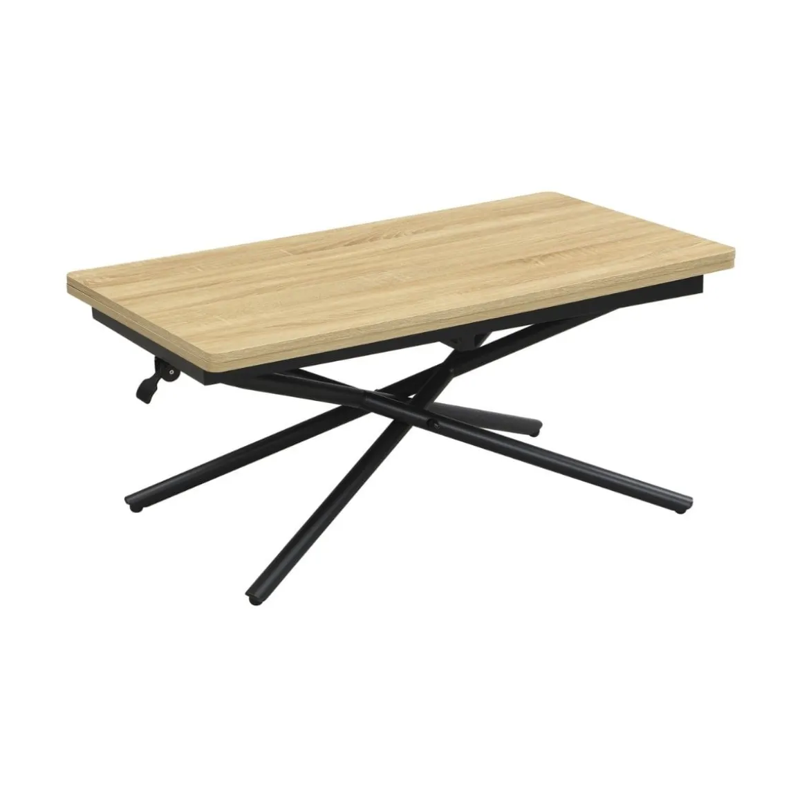 Mesa de centro Katy diseño elevable y extensible negro/natural 38-76,5x57-114 x100 cm