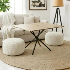 Mesa de centro Katy diseño elevable y extensible negro/natural 38-76,5x57-114 x100 cm