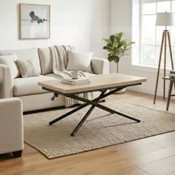 Mesa de centro Katy diseño elevable y extensible negro/natural 38-76,5x57-114 x100 cm