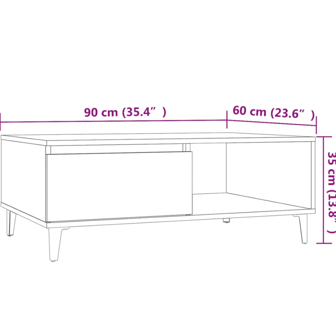 Mesa de centro Lena 1 puerta + 1 compartimento 35x90x60 cm