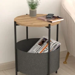 Mesa de centro Ludia compartimento almacenaje gris/natural Ø43x60 cm