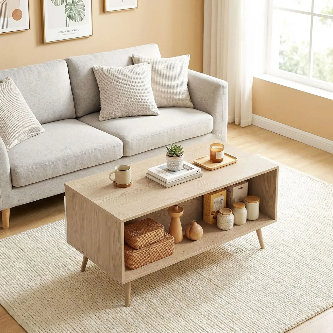 Mesa de centro Mistral Homcom 2 cajones natural/blanco 46x100x50 cm